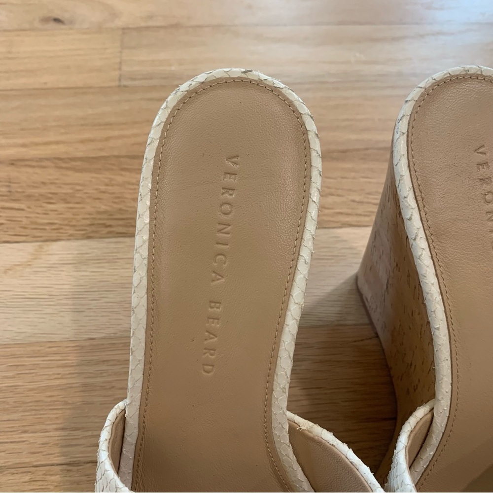 Veronica Beard White Python High Cork Wedges Size… - image 5